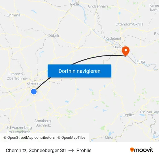 Chemnitz, Schneeberger Str to Prohlis map