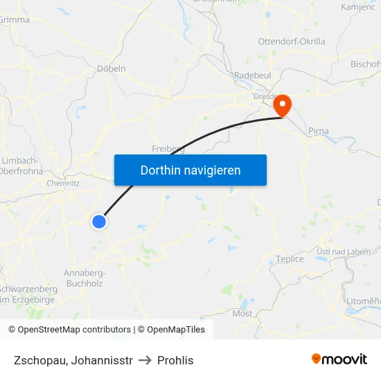 Zschopau, Johannisstr to Prohlis map