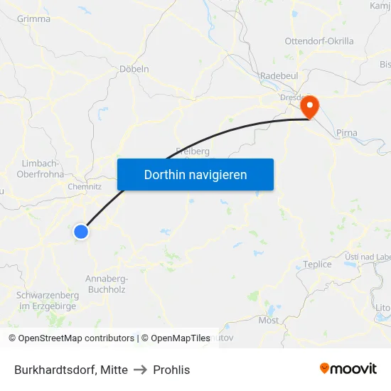 Burkhardtsdorf, Mitte to Prohlis map