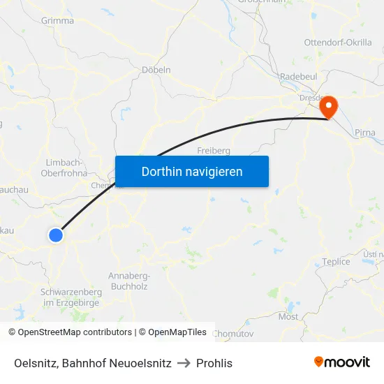 Oelsnitz, Bahnhof Neuoelsnitz to Prohlis map