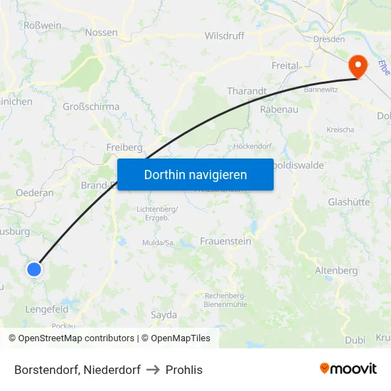 Borstendorf, Niederdorf to Prohlis map