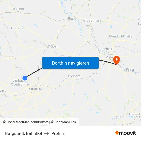 Burgstädt, Bahnhof to Prohlis map