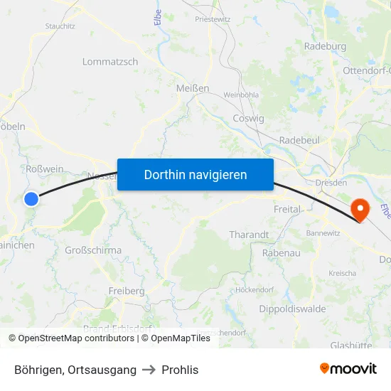 Böhrigen, Ortsausgang to Prohlis map