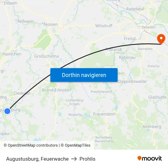 Augustusburg, Feuerwache to Prohlis map