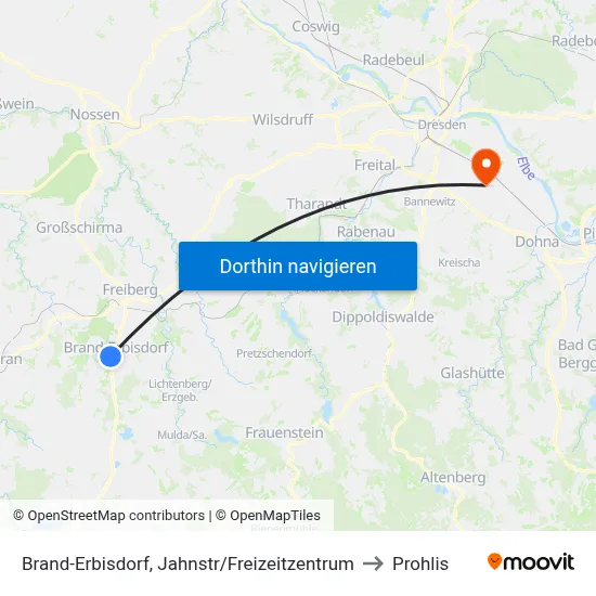 Brand-Erbisdorf, Jahnstr/Freizeitzentrum to Prohlis map
