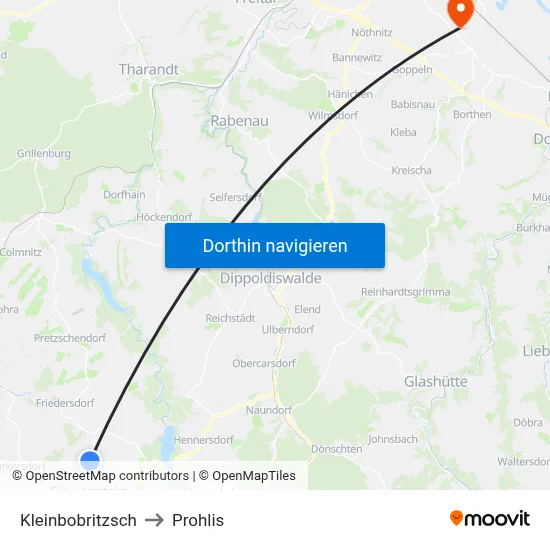 Kleinbobritzsch to Prohlis map