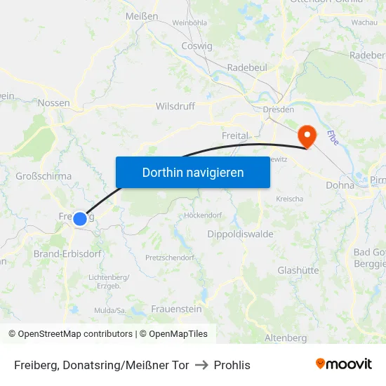 Freiberg, Donatsring/Meißner Tor to Prohlis map