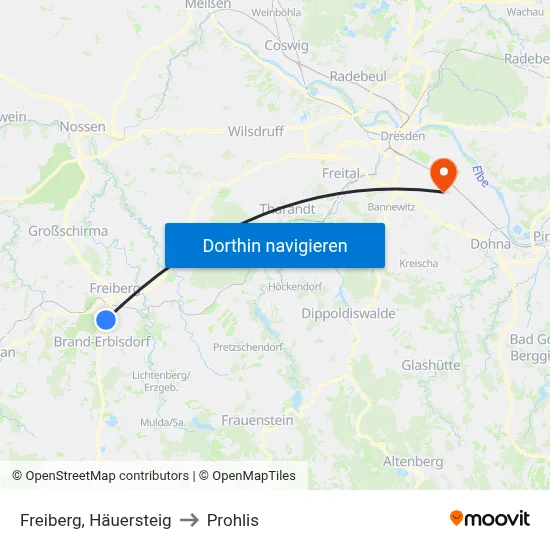 Freiberg, Häuersteig to Prohlis map
