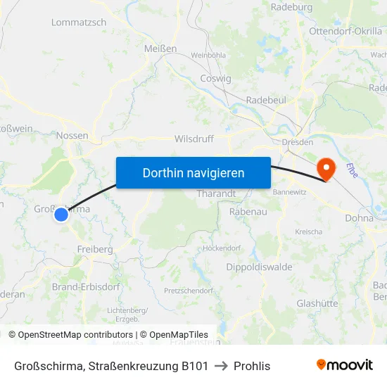 Großschirma, Straßenkreuzung B101 to Prohlis map