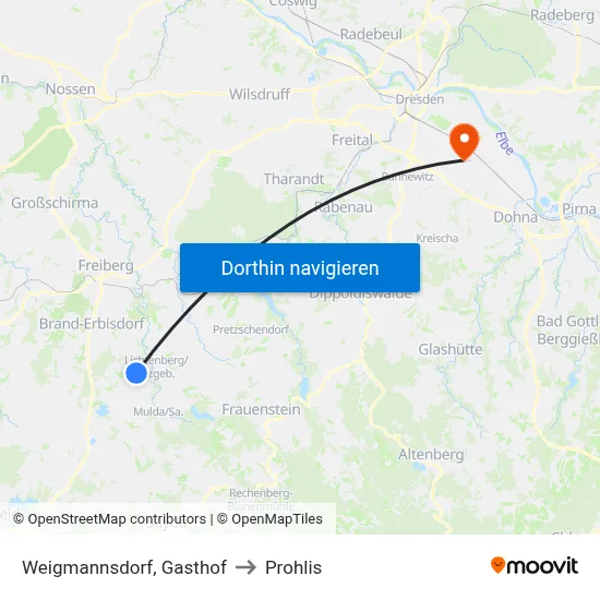 Weigmannsdorf, Gasthof to Prohlis map