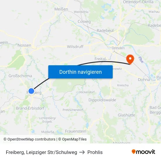 Freiberg, Leipziger Str/Schulweg to Prohlis map