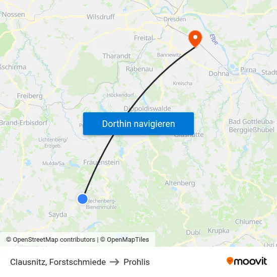 Clausnitz, Forstschmiede to Prohlis map