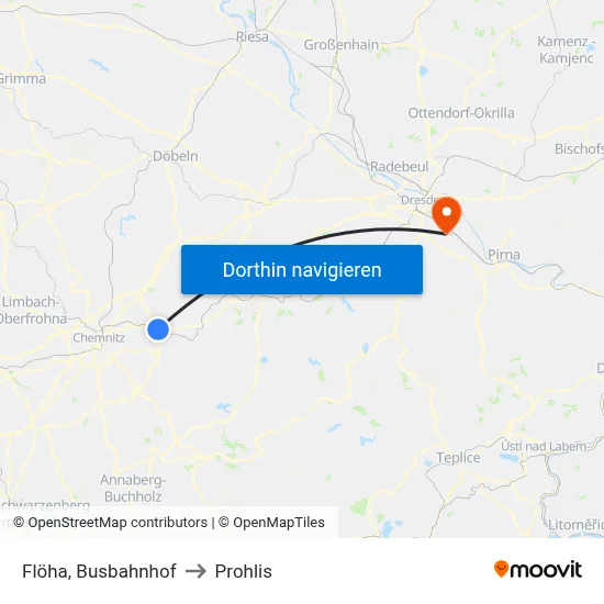 Flöha, Busbahnhof to Prohlis map