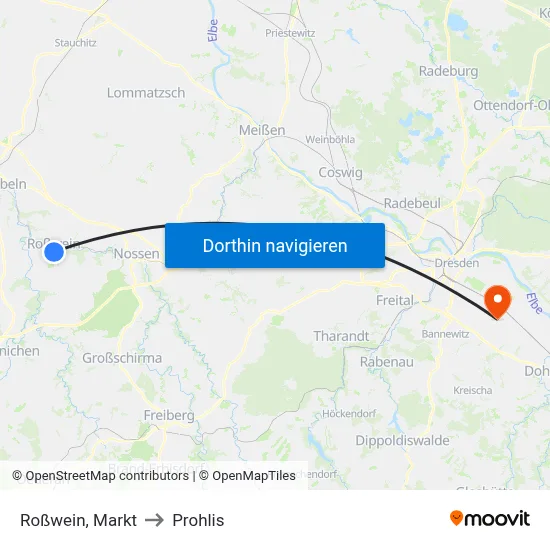 Roßwein, Markt to Prohlis map