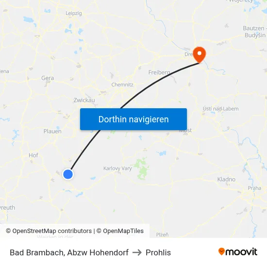 Bad Brambach, Abzw Hohendorf to Prohlis map
