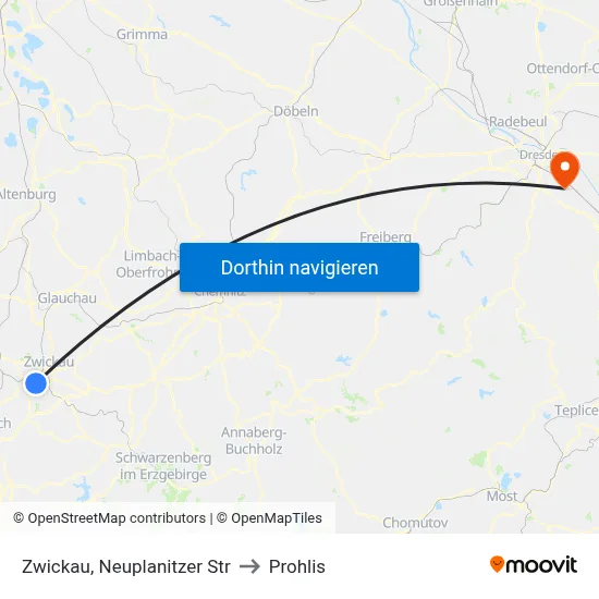Zwickau, Neuplanitzer Str to Prohlis map