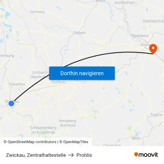 Zwickau, Zentralhaltestelle to Prohlis map