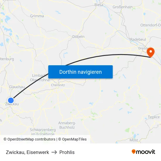 Zwickau, Eisenwerk to Prohlis map