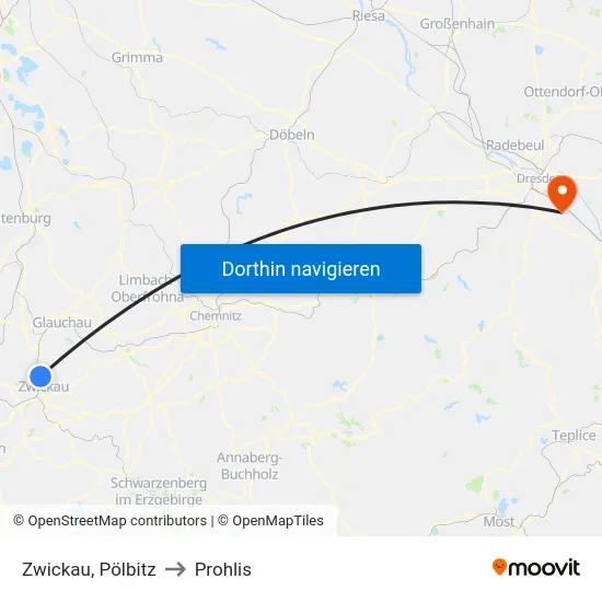 Zwickau, Pölbitz to Prohlis map
