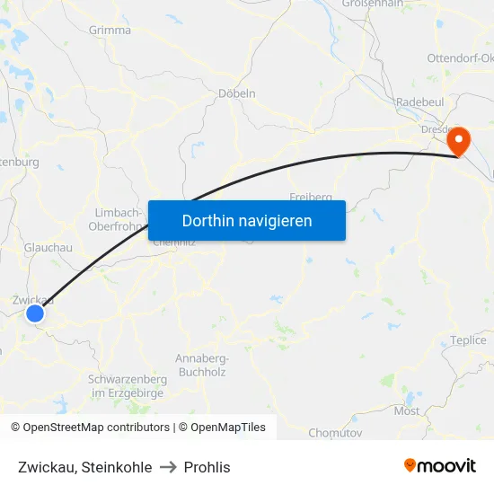 Zwickau, Steinkohle to Prohlis map