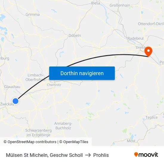 Mülsen St Micheln, Geschw Scholl to Prohlis map