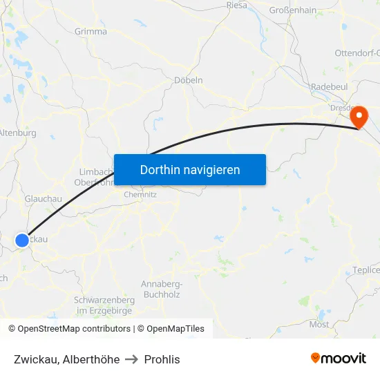 Zwickau, Alberthöhe to Prohlis map