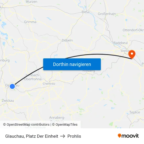 Glauchau, Platz Der Einheit to Prohlis map