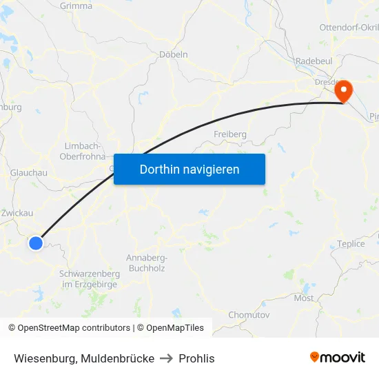 Wiesenburg, Muldenbrücke to Prohlis map