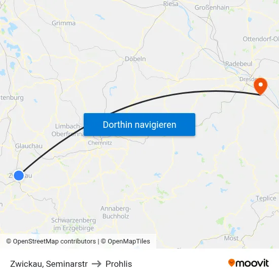 Zwickau, Seminarstr to Prohlis map