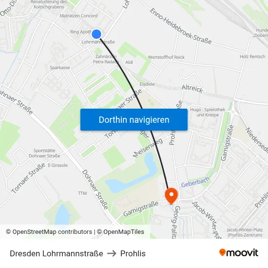 Dresden Lohrmannstraße to Prohlis map