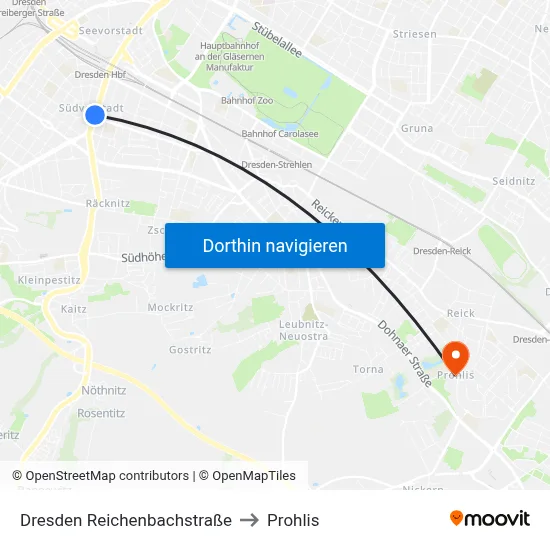 Dresden Reichenbachstraße to Prohlis map