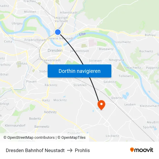 Dresden Bahnhof Neustadt to Prohlis map