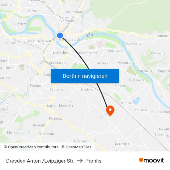 Dresden Anton-/Leipziger Str. to Prohlis map