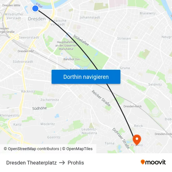 Dresden Theaterplatz to Prohlis map