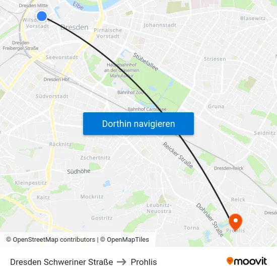 Dresden Schweriner Straße to Prohlis map