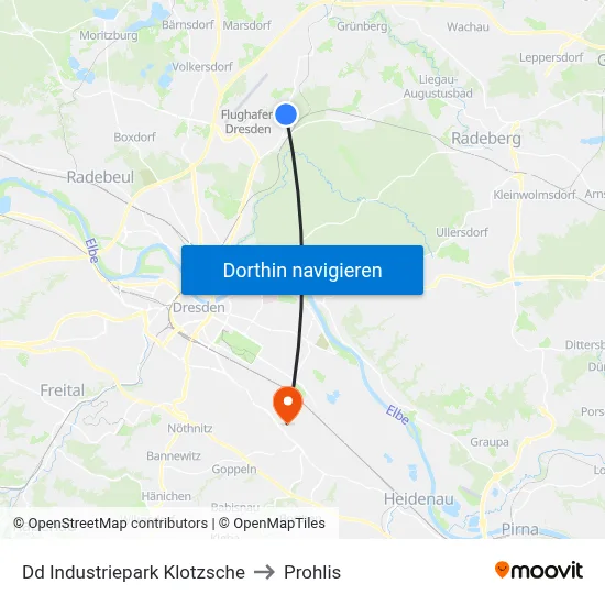 Dd Industriepark Klotzsche to Prohlis map