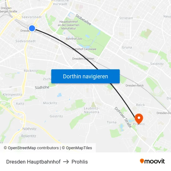 Dresden Hauptbahnhof to Prohlis map