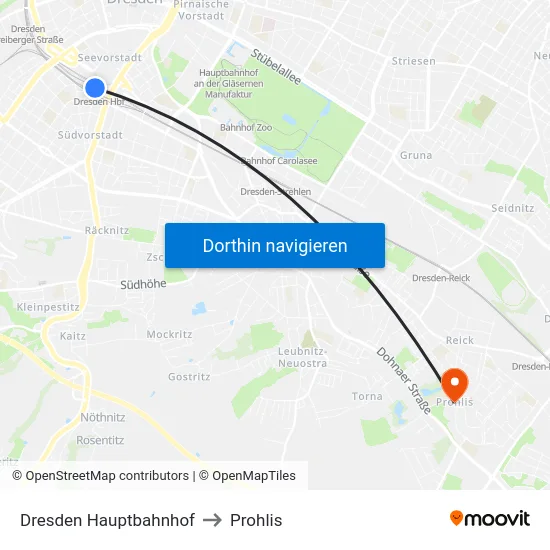 Dresden Hauptbahnhof to Prohlis map