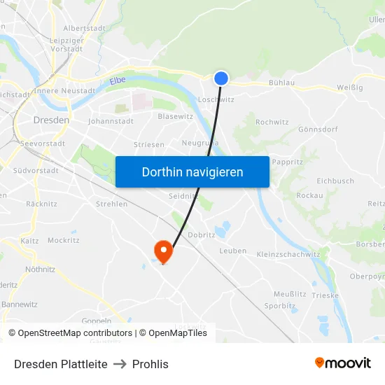Dresden Plattleite to Prohlis map