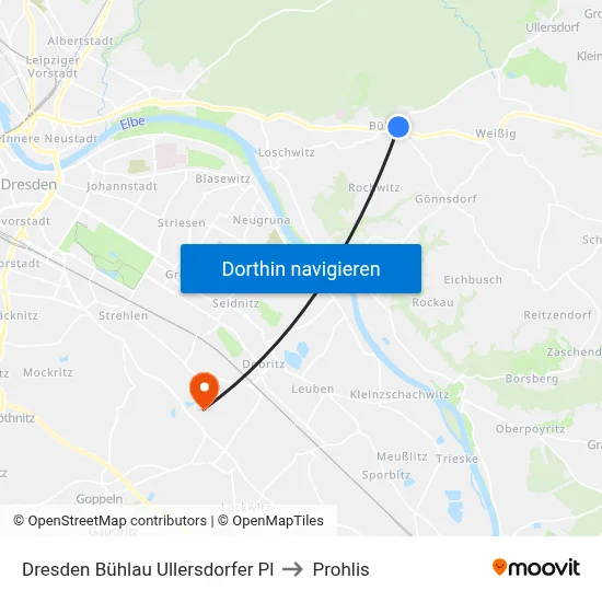 Dresden Bühlau Ullersdorfer Pl to Prohlis map