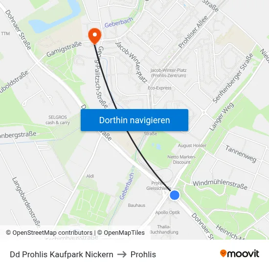 Dd Prohlis Kaufpark Nickern to Prohlis map