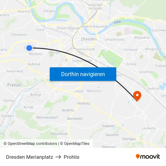 Dresden Merianplatz to Prohlis map
