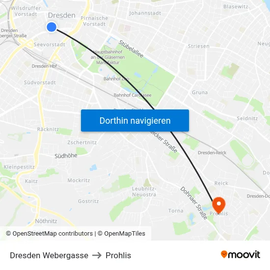 Dresden Webergasse to Prohlis map