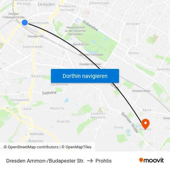 Dresden Ammon-/Budapester Str. to Prohlis map
