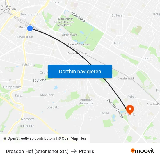 Dresden Hbf (Strehlener Str.) to Prohlis map
