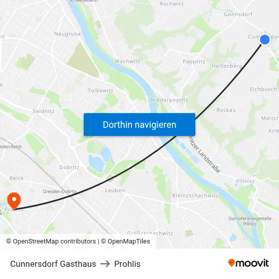 Cunnersdorf Gasthaus to Prohlis map