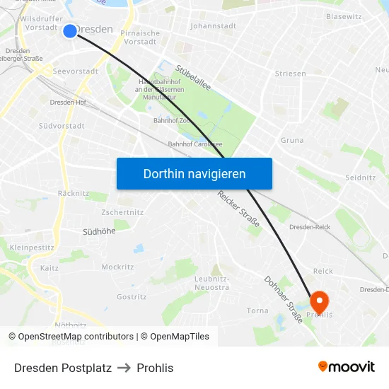 Dresden Postplatz to Prohlis map