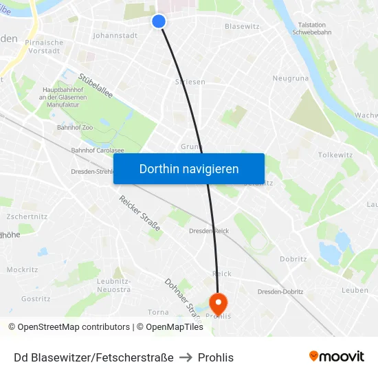 Dd Blasewitzer/Fetscherstraße to Prohlis map
