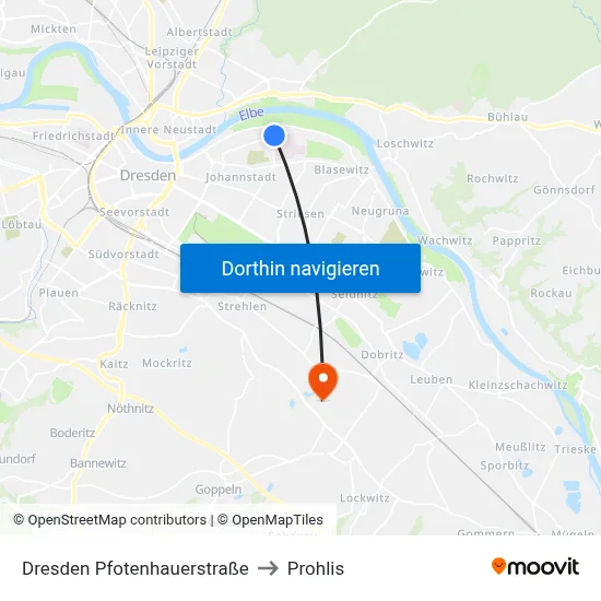 Dresden Pfotenhauerstraße to Prohlis map
