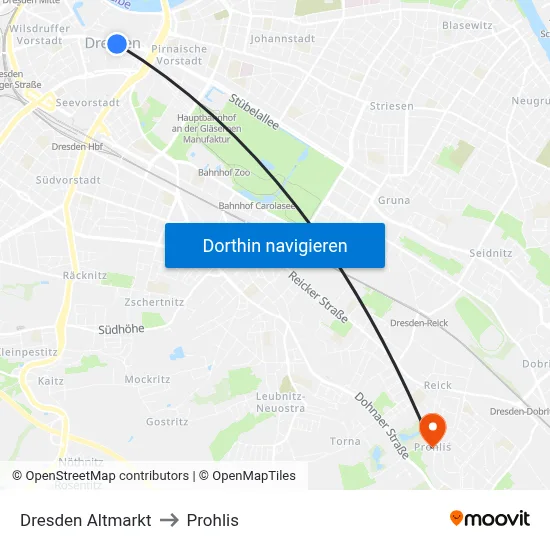 Dresden Altmarkt to Prohlis map